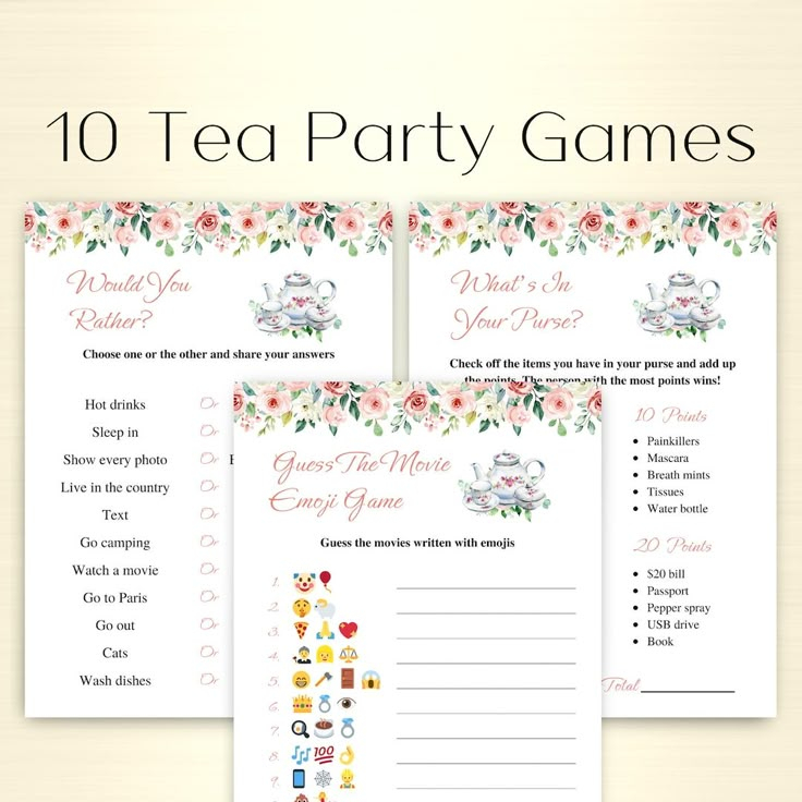 10 Printable Tea Party Games Ladies Tea Party Games Afternoon Tea Party 