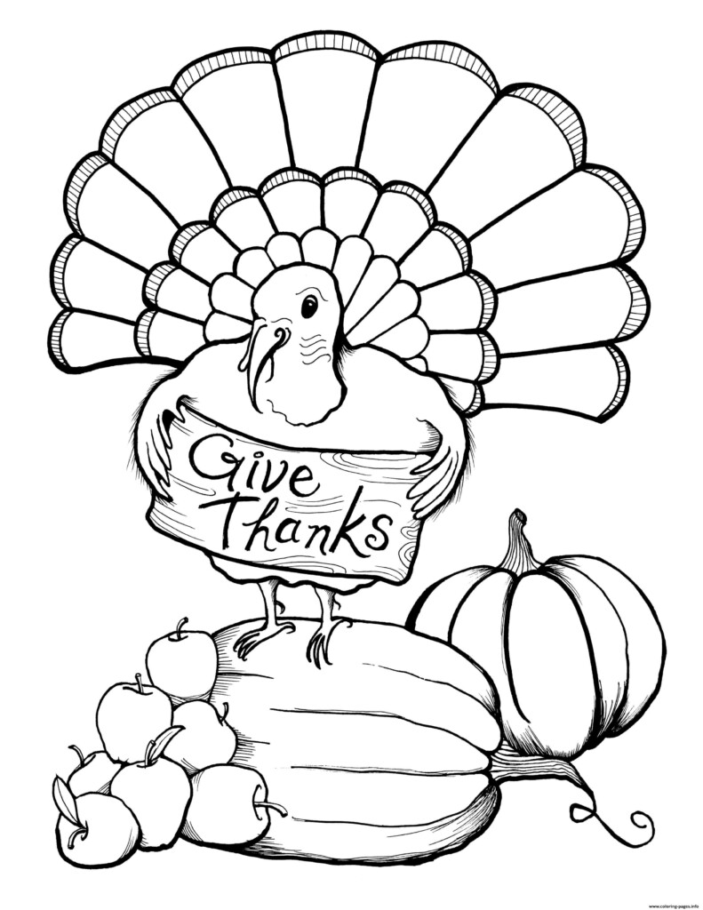 Adult Thanksgiving Turkey Give Thanks Coloring Page Printable