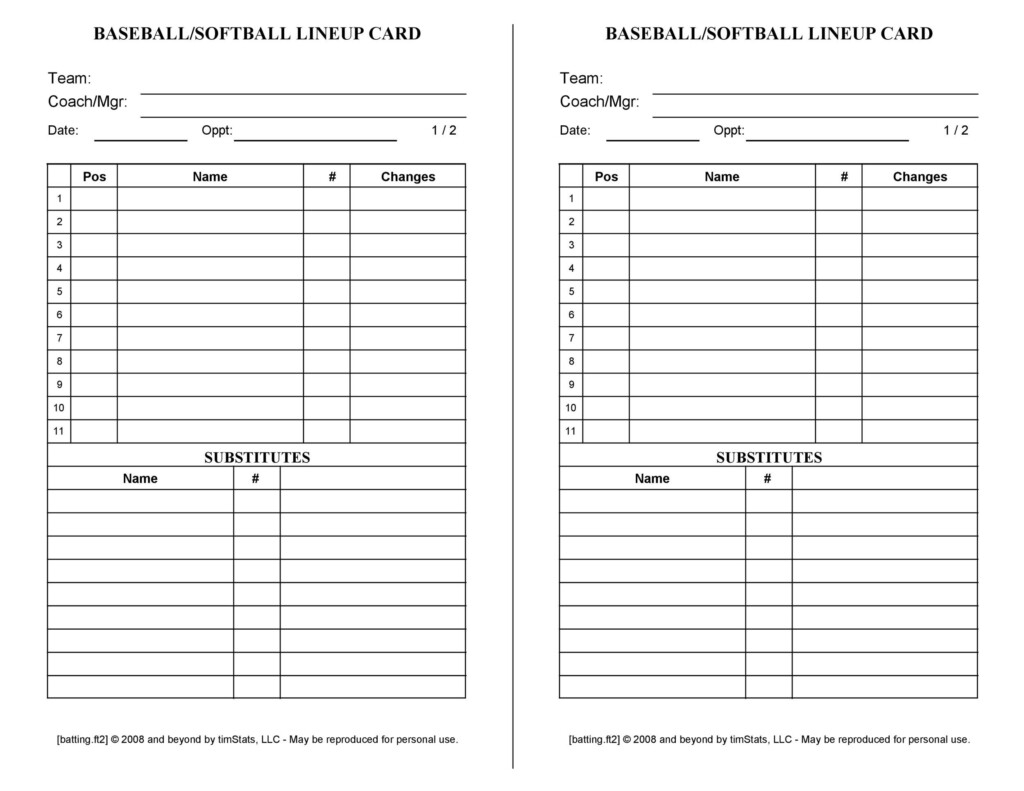 Baseball Lineup Cards Printable Printable Word Searches