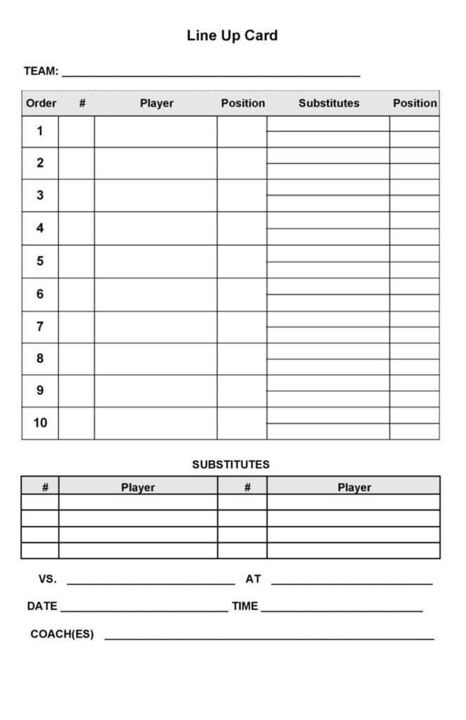 Baseball Lineup Templates Printable Forms Free Online