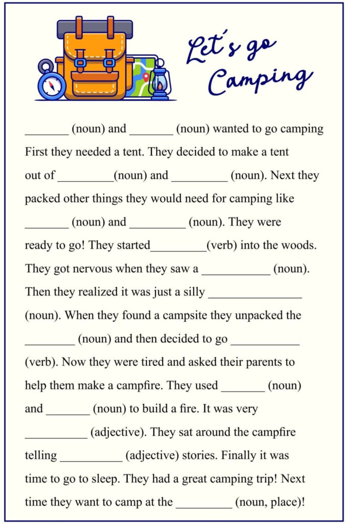Camping Mad Libs Free Printable Printable Mad Libs Kids Mad Libs 