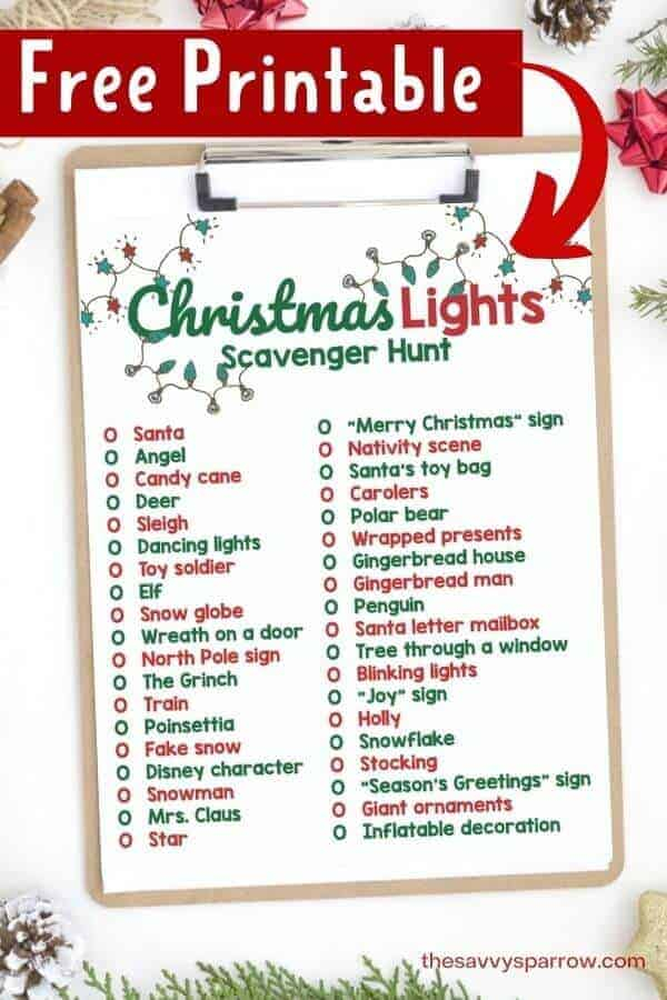 Christmas Light Scavenger Hunt Free Printable