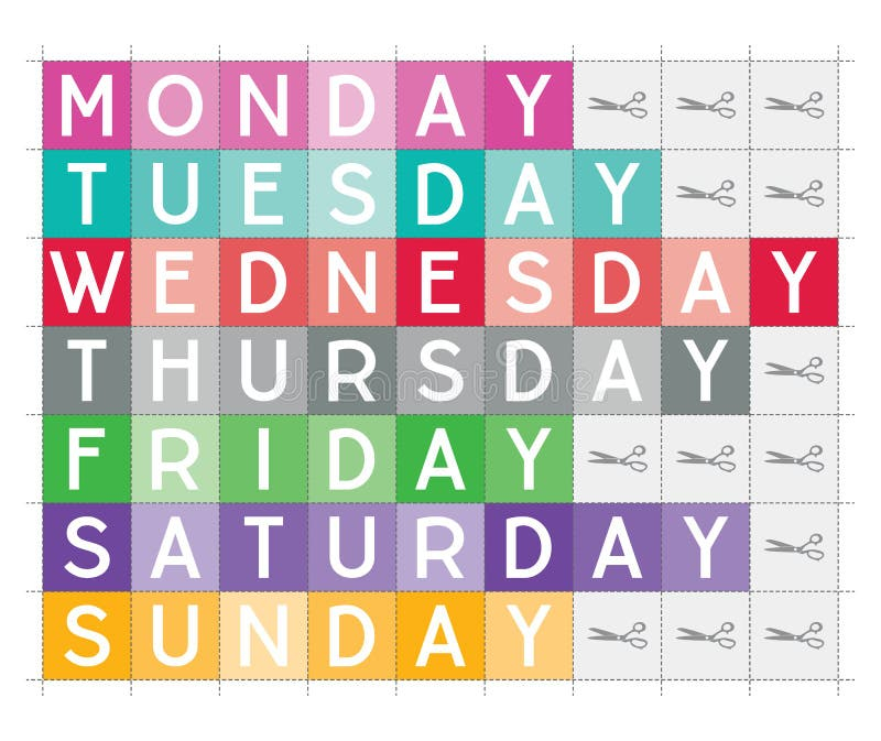 Days Of Week Printable Vector Teaching Aid Stock Vector Illustration 