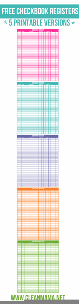 Free Checkbook Registers 5 Printable Versions Clean Mama Free 
