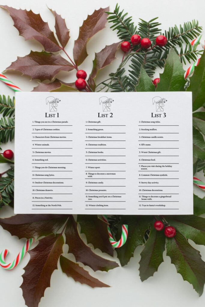 Free christmas scattergories printable example 1 Mom Envy