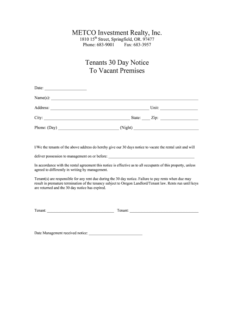 Free Printable 30 Day Notice To Vacate Printable Templates By Nora