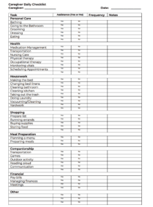 Free Printable Caregiver Daily Checklist Elderly Printable Form My 