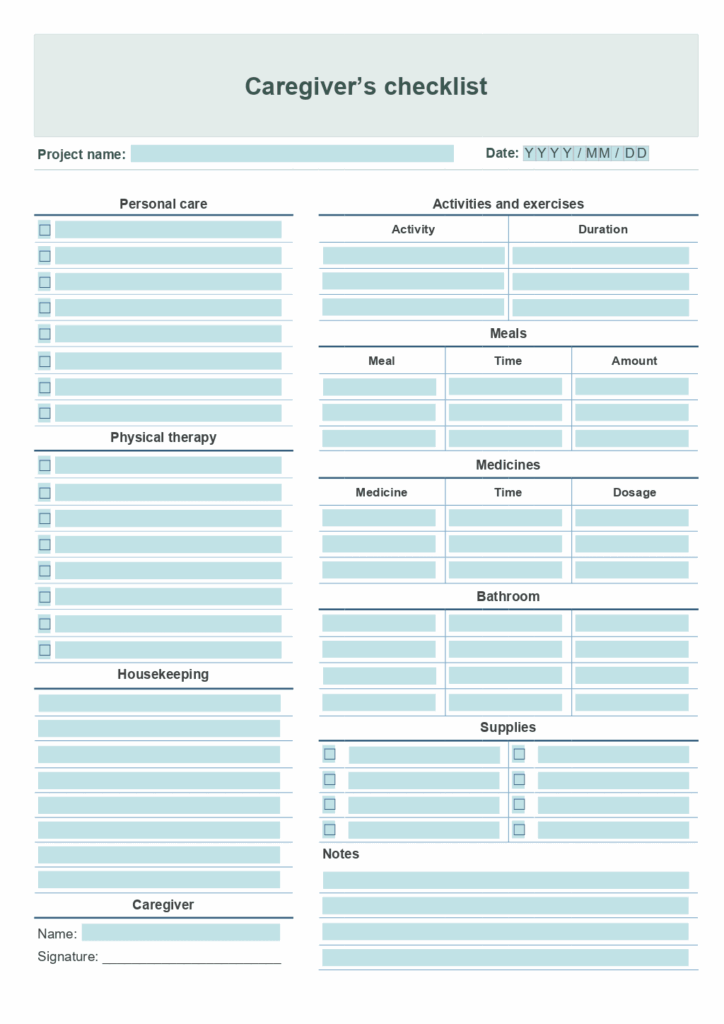 Free Printable Caregiver Daily Checklist Template Printable Templates 