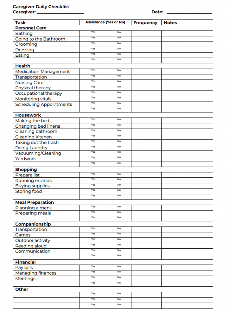Free Printable Caregiver Daily Log Sheet Printable Templates Free