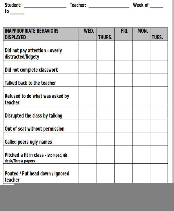 Free Printable Daily Behavior Chart Printable And Enjoyable Learning 