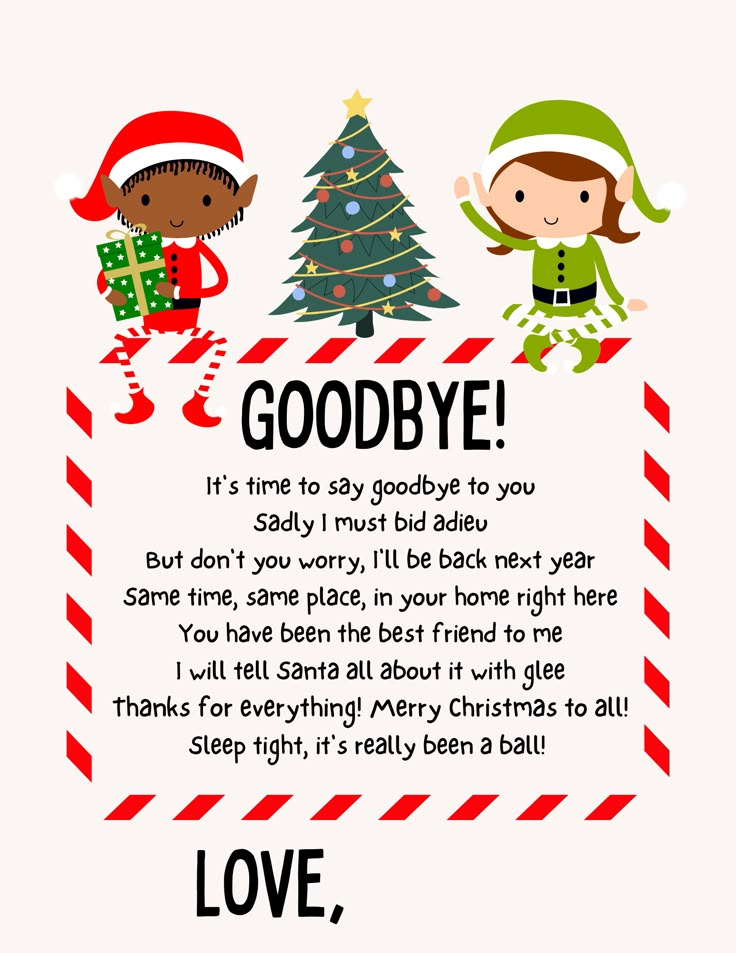 FREE Printable Elf On The Shelf Goodbye Letters Elf Goodbye Letter 
