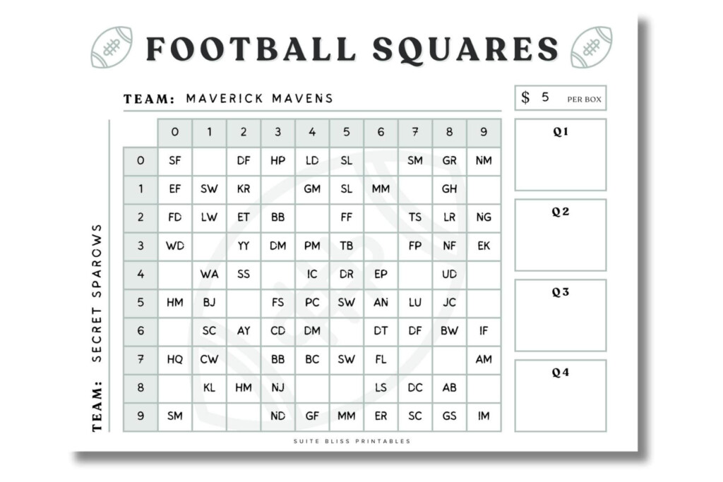Free Printable Football Squares PDF For Game Day Fun 
