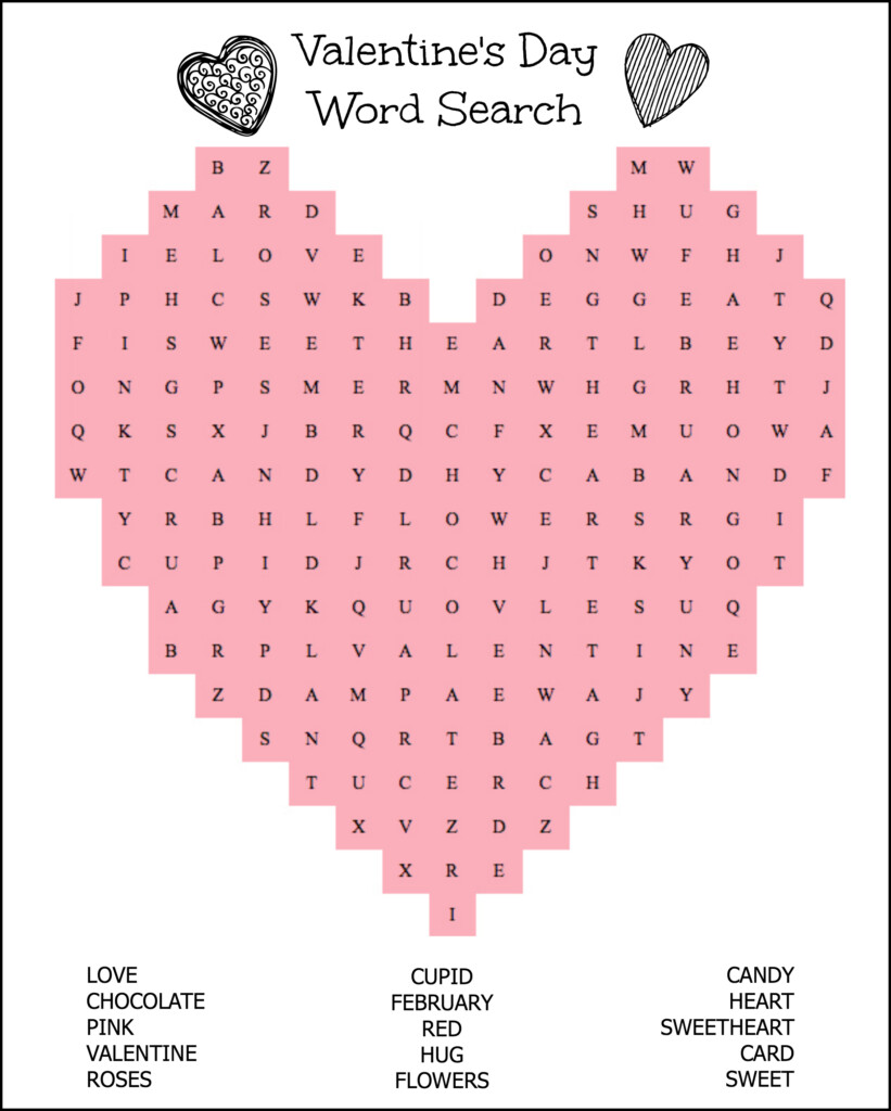 Free Printable Heart Shaped Valentine 39 s Day Word Search For Kids