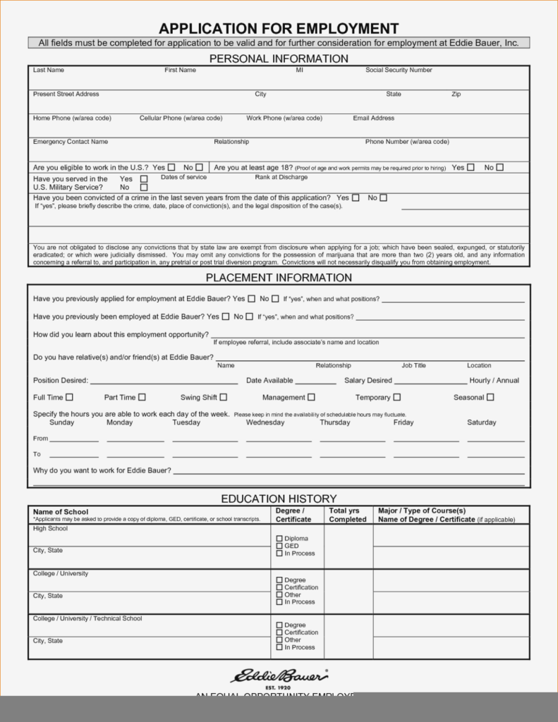Free Printable Job Application Form Pdf Free Printable