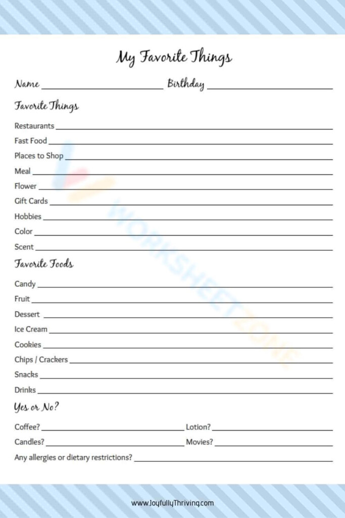 Free Printable My Favorite Things Worksheets For Students Worksheets 