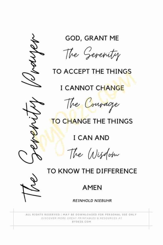 Free Printable Serenity Prayer Full Version Short Version ByDeze