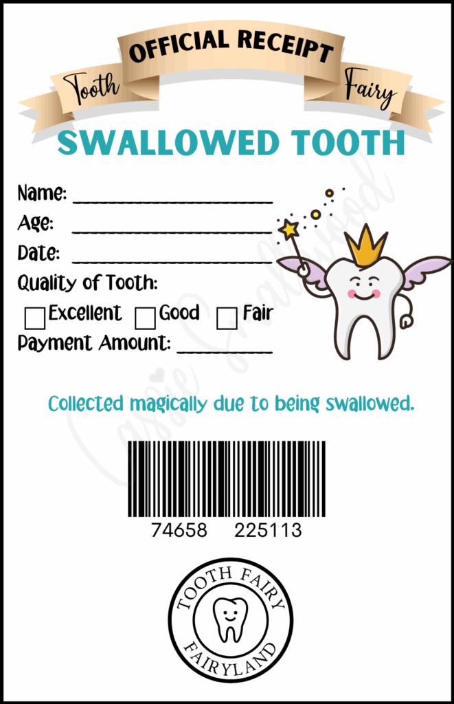Free Printable Tooth Fairy Receipt For Swallowed Tooth Cassie Smallwood