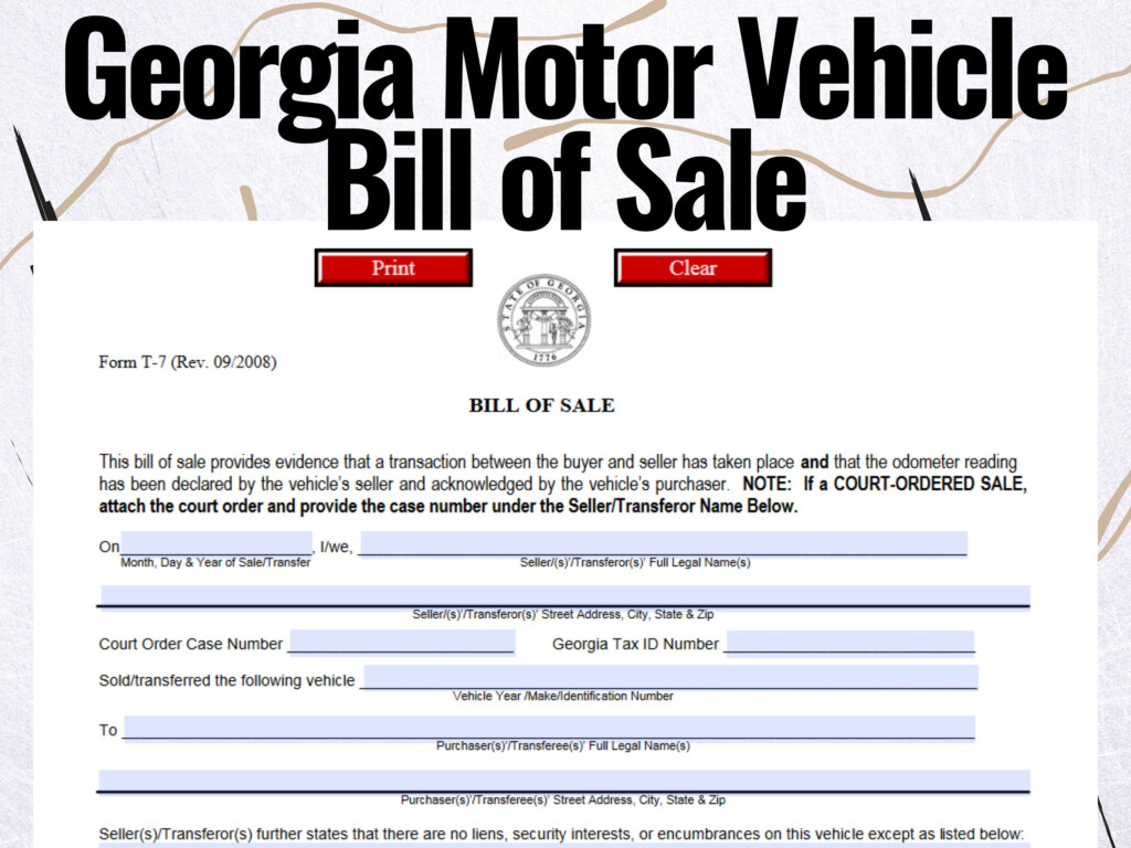 Georgia Motor Vehicle Bill Of Sale Georgia Motor Vehicle Bill Of 