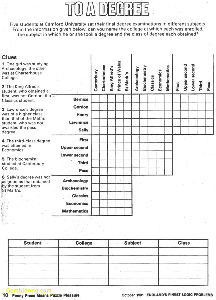 Logic Grid Puzzles Printable PDF Printable Logic Puzzles