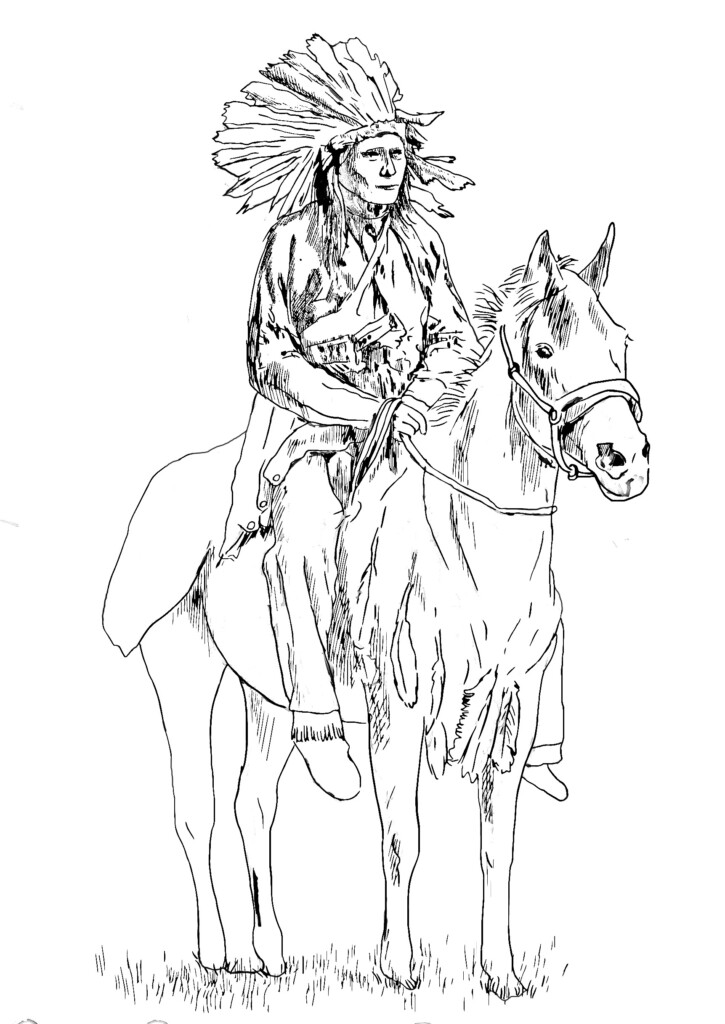 Native American On His Horse Native American Adult Coloring Pages