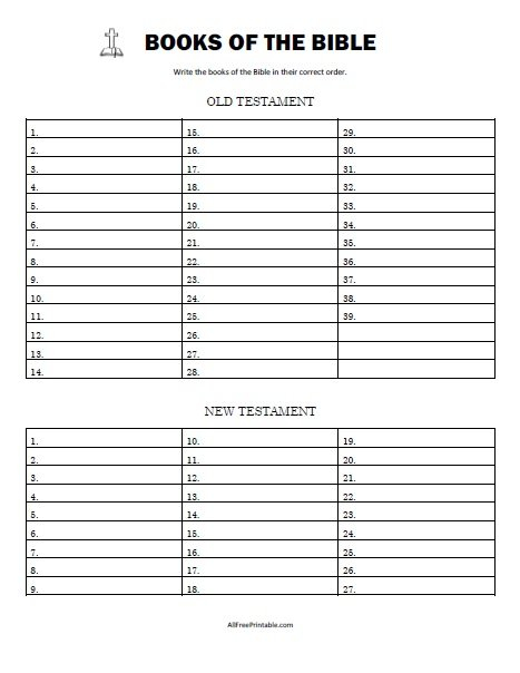 Print Bible Books List 2 Free Printable