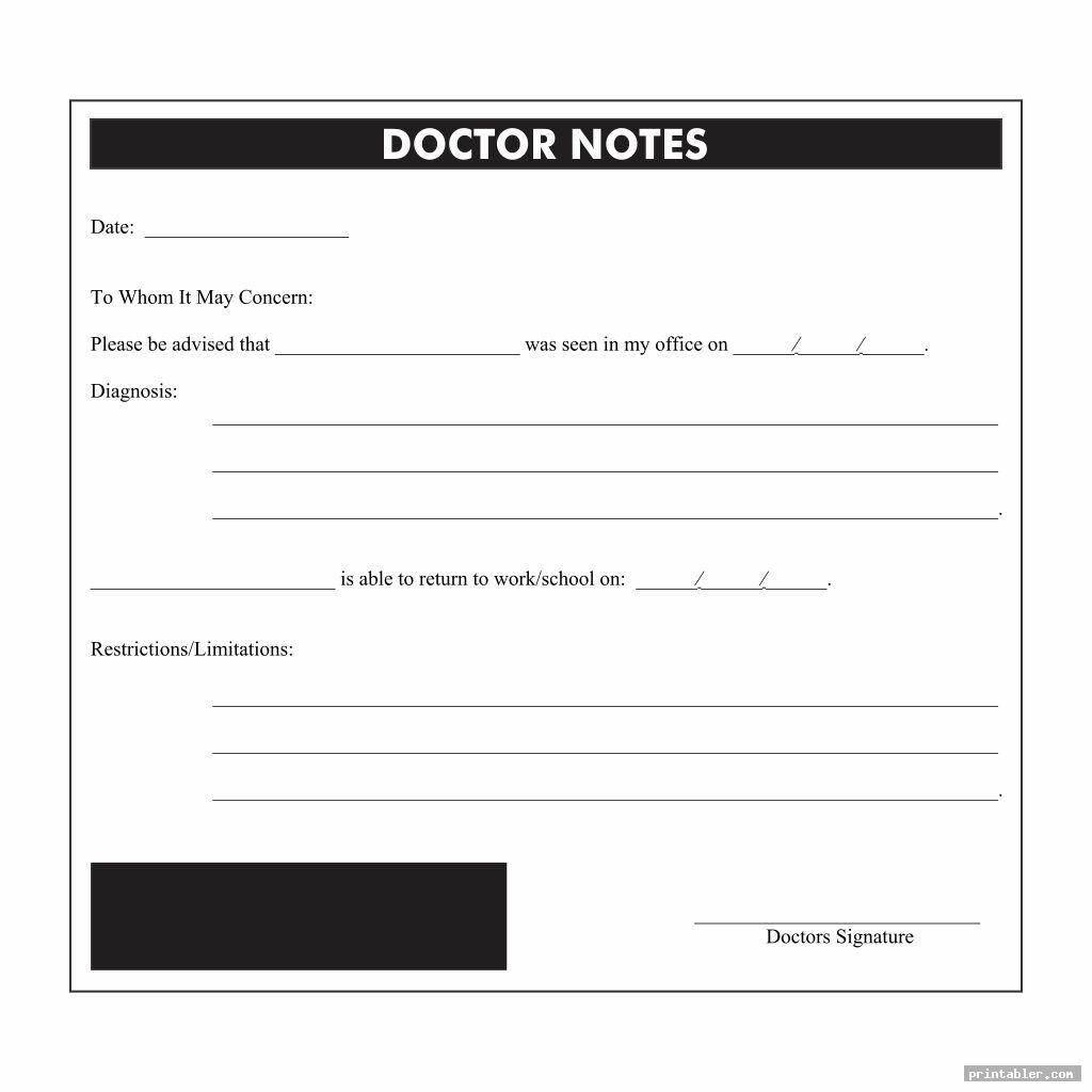 Printable Doctors Note Template