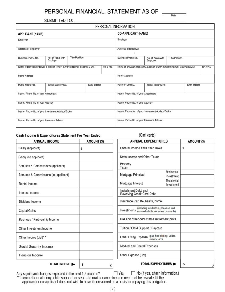 Printable Financial Statement Form Printable Forms Free Online