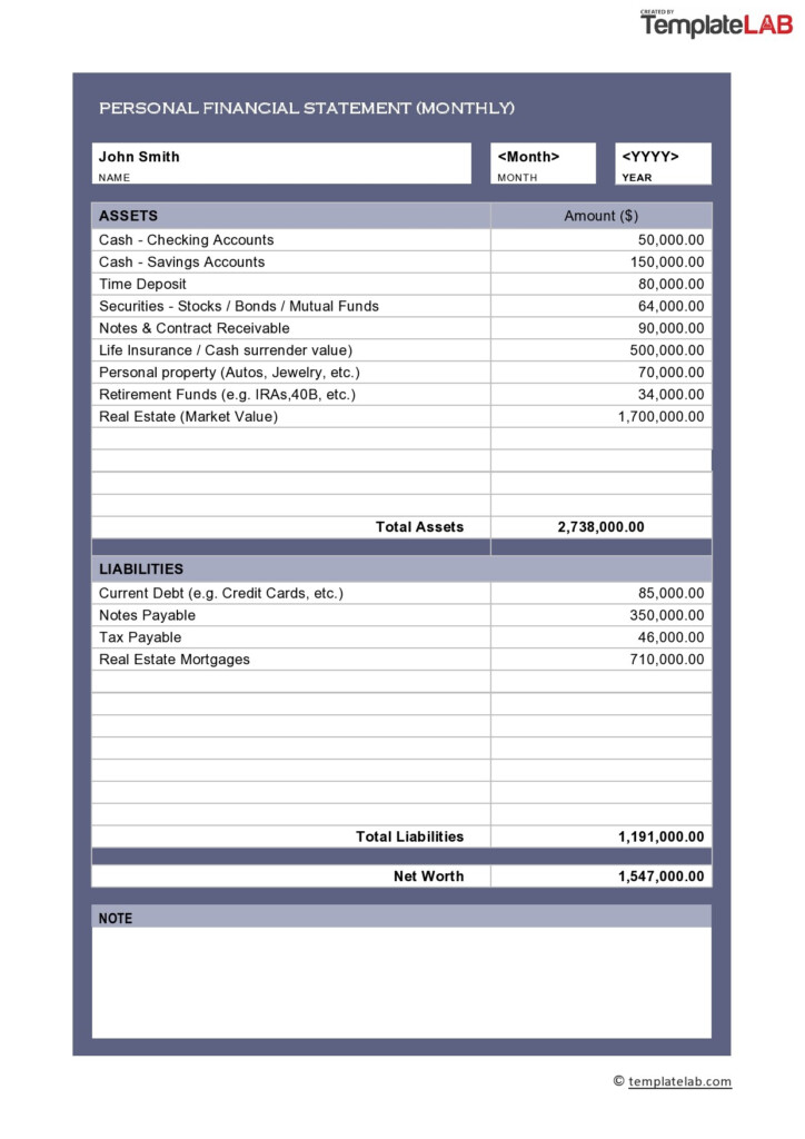 Printable Financial Statement Template