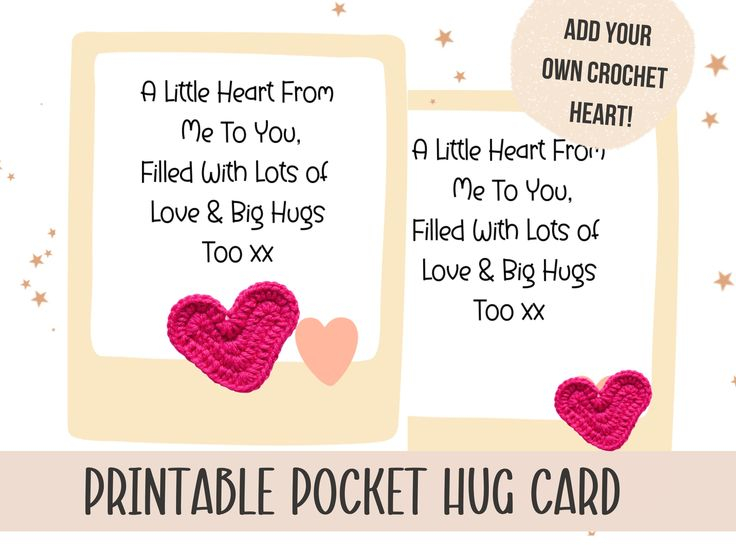 PRINTABLE Pocket Hug Crochet Card Crochet Pocket Hug Template Poem 
