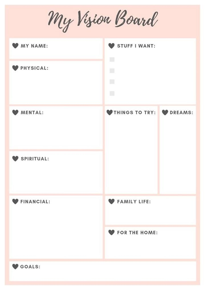 Printable Vision Board Template For Dreams And Goals Free Download 