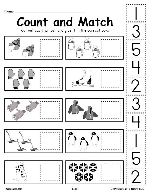 Printable Winter Counting And Matching Cut And Paste Worksheet 