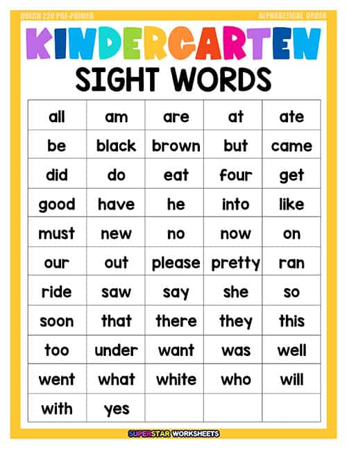 Sight Words Superstar Worksheets