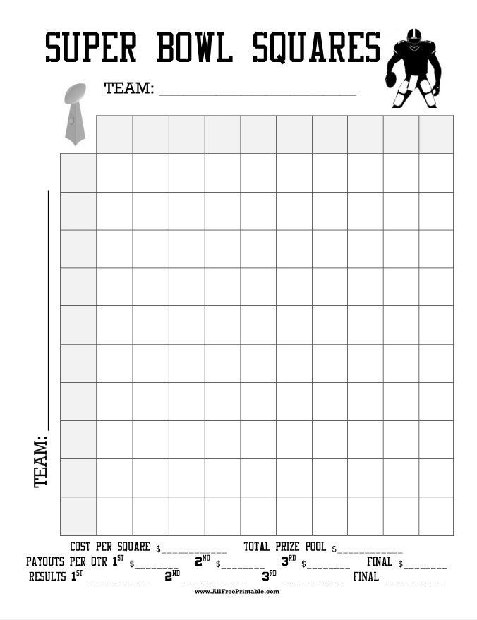 Super Bowl Squares Game Free Printable