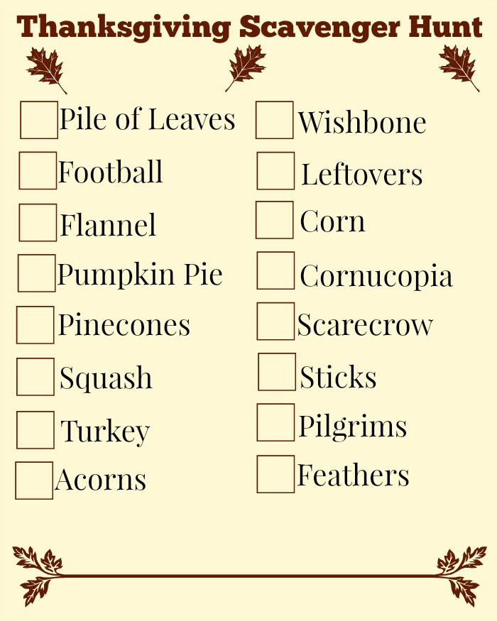 Thanksgiving Scavenger Hunt Free Printable