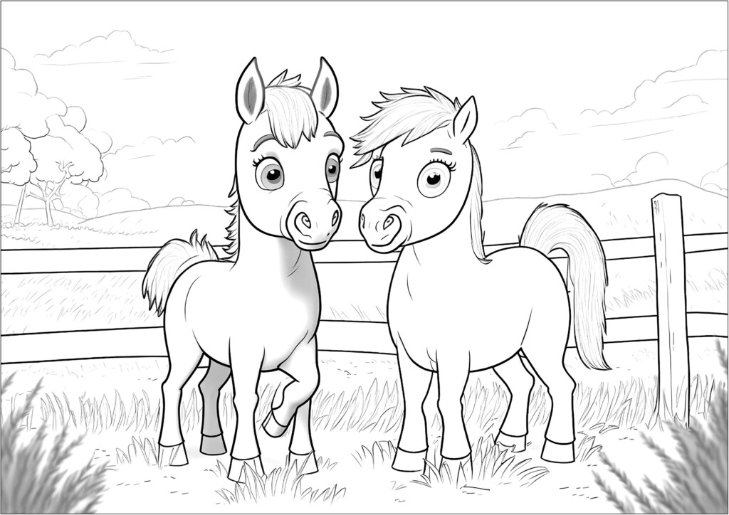 Two Horses Horse Coloring Pages For Kids