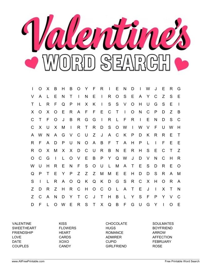 Valentine s Word Search Free Printable