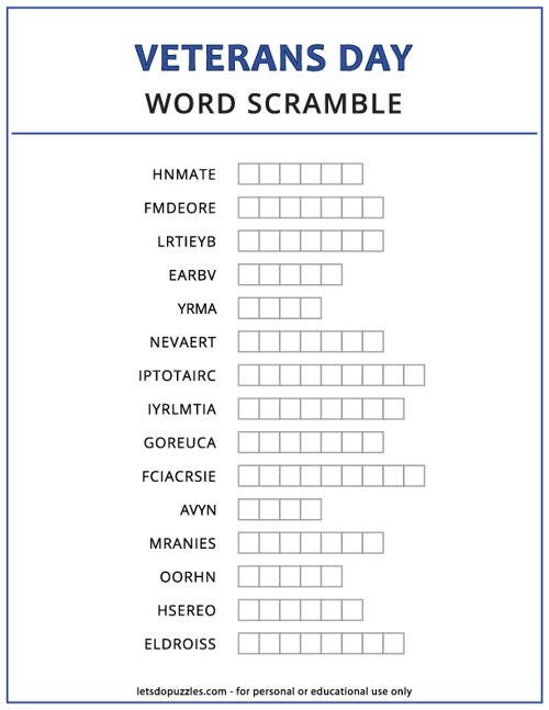 Veterans Day Word Search Free Printable Word Search Maker
