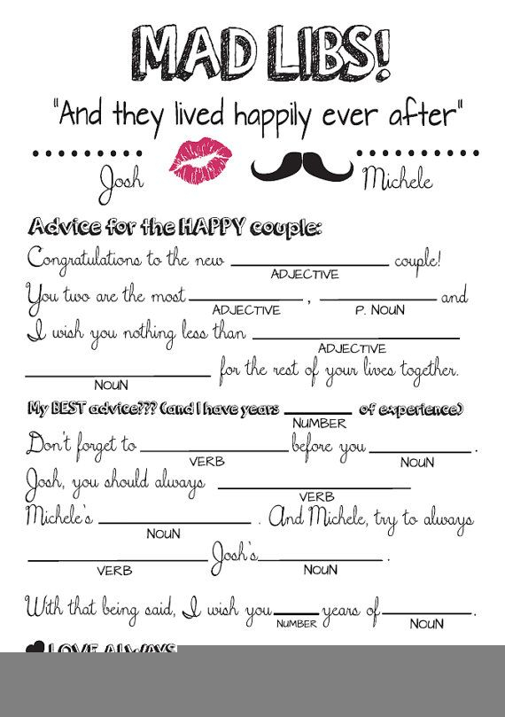 Wedding Advice Mad Libs Free Printable Printable Madlibs