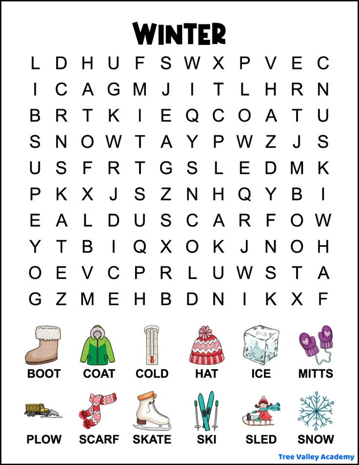 1st Grade Winter Word Search Puzzle Free Printable With Answer Key