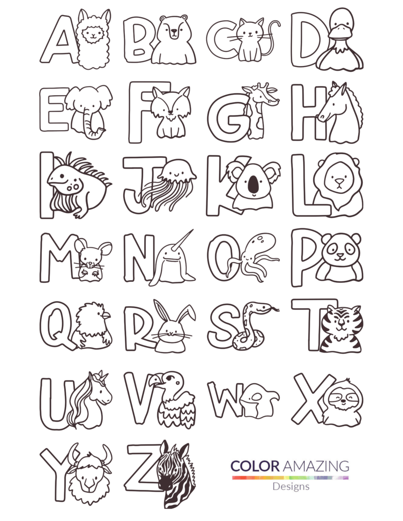 Animal Alphabet Coloring Pages Free Color Amazing Designs Printable 