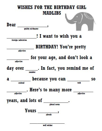 Birthday Mad Libs Free Printable