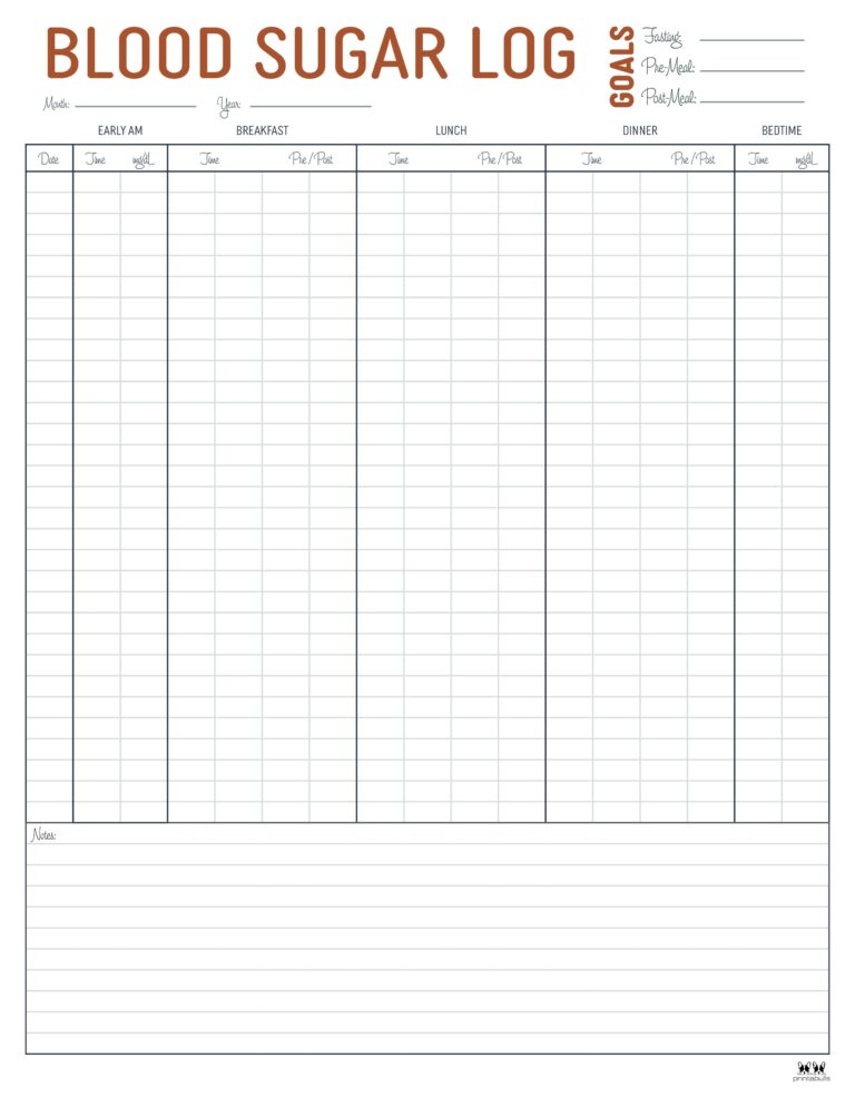 Blood Sugar Logs 25 FREE Logs Trackers PrintaBulk
