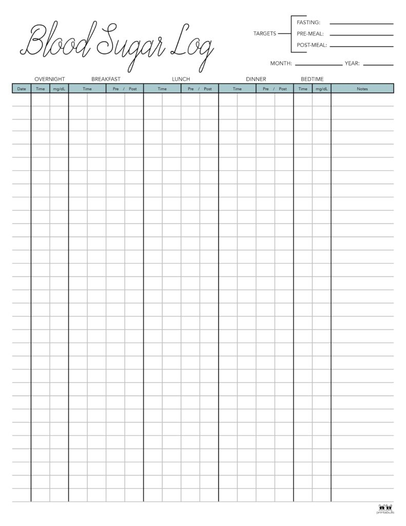 Blood Sugar Logs 25 FREE Logs Trackers PrintaBulk