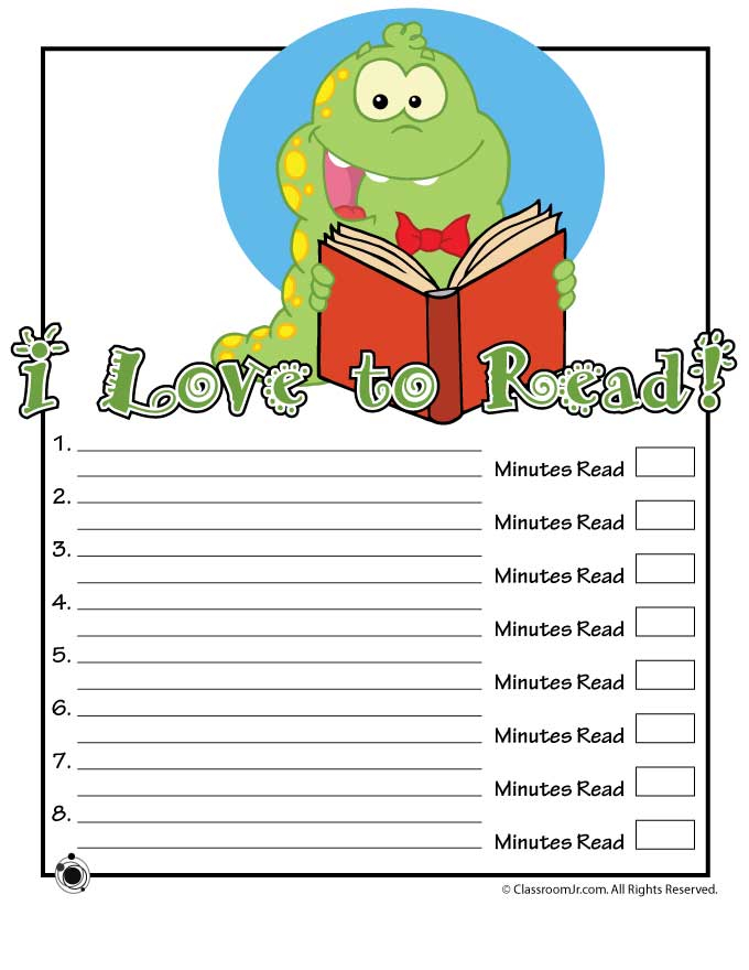 Bookworm Printable Reading Log Woo Jr Kids Activities