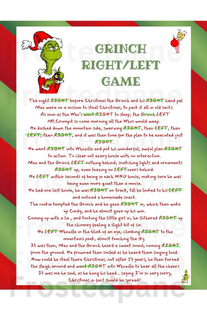 Christmas Left Right Grinch Game Christmas Pass The Prize Right Left 