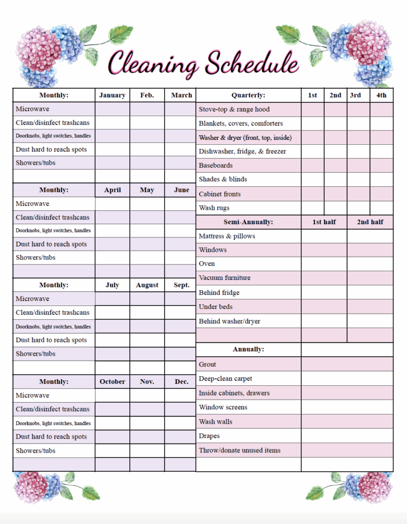 Customizable Free Printable Cleaning Schedule Template Printable 