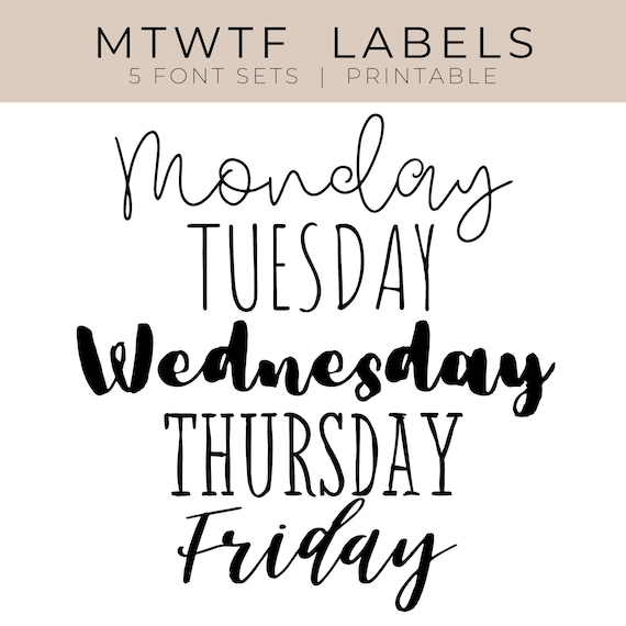 Days Of The Week Labels Free Printable