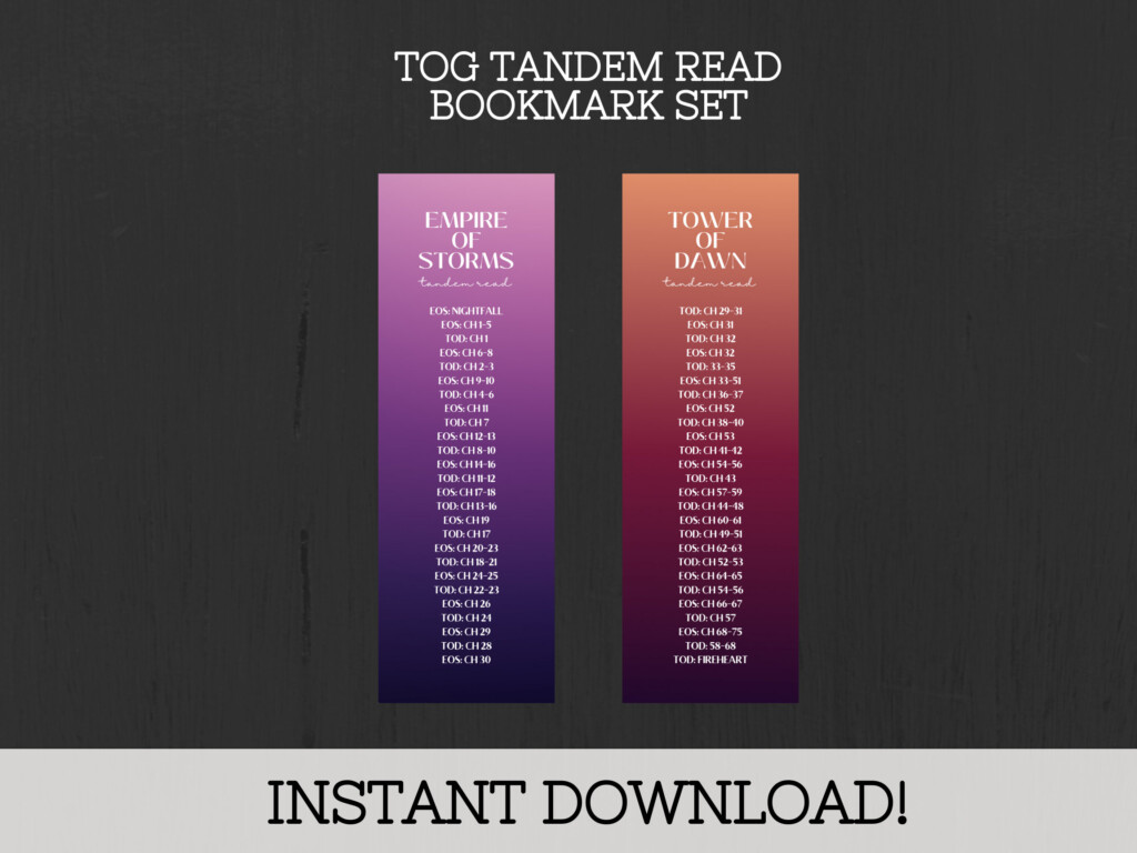 DIGITAL DOWNLOAD TOG Throne Of Glass Tandem Read Printable Bookmarks 