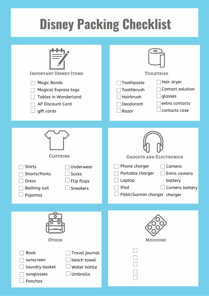 Disney Packing List Printable