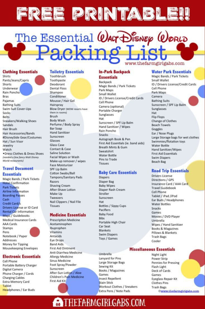 Disney World Packing List Printable